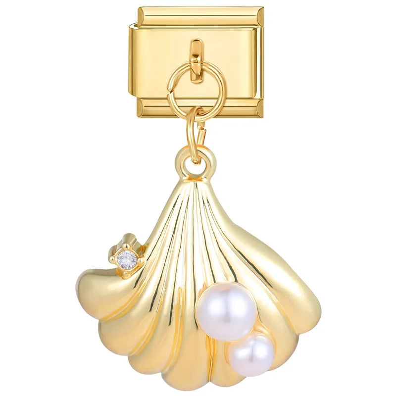 Gold Seashell Charm with Pearls