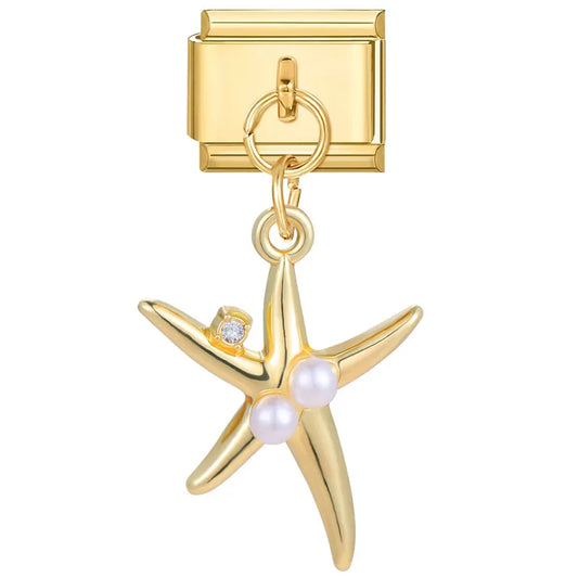 Gold Starfish Charm with Pearls