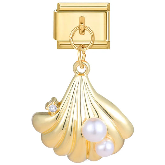 Gold Seashell Charm with Pearls