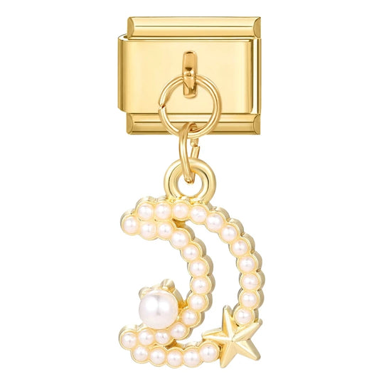 Gold Pearl Crescent Moon Charm