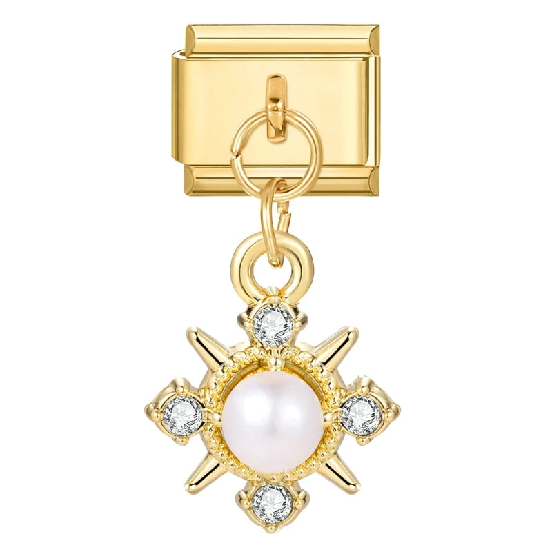 Gold Pearl Star Charm